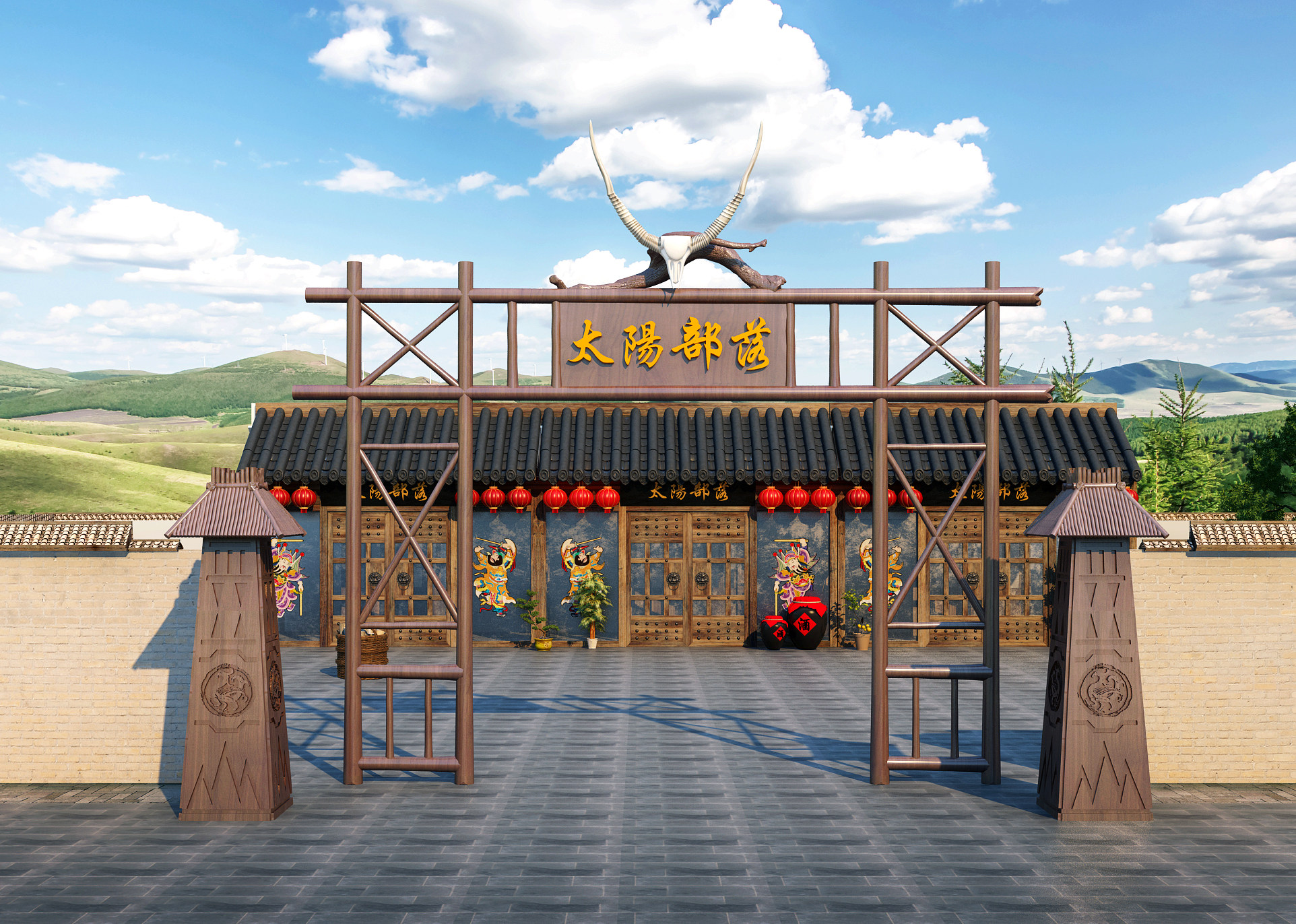 中式农家乐， 3d模型下载