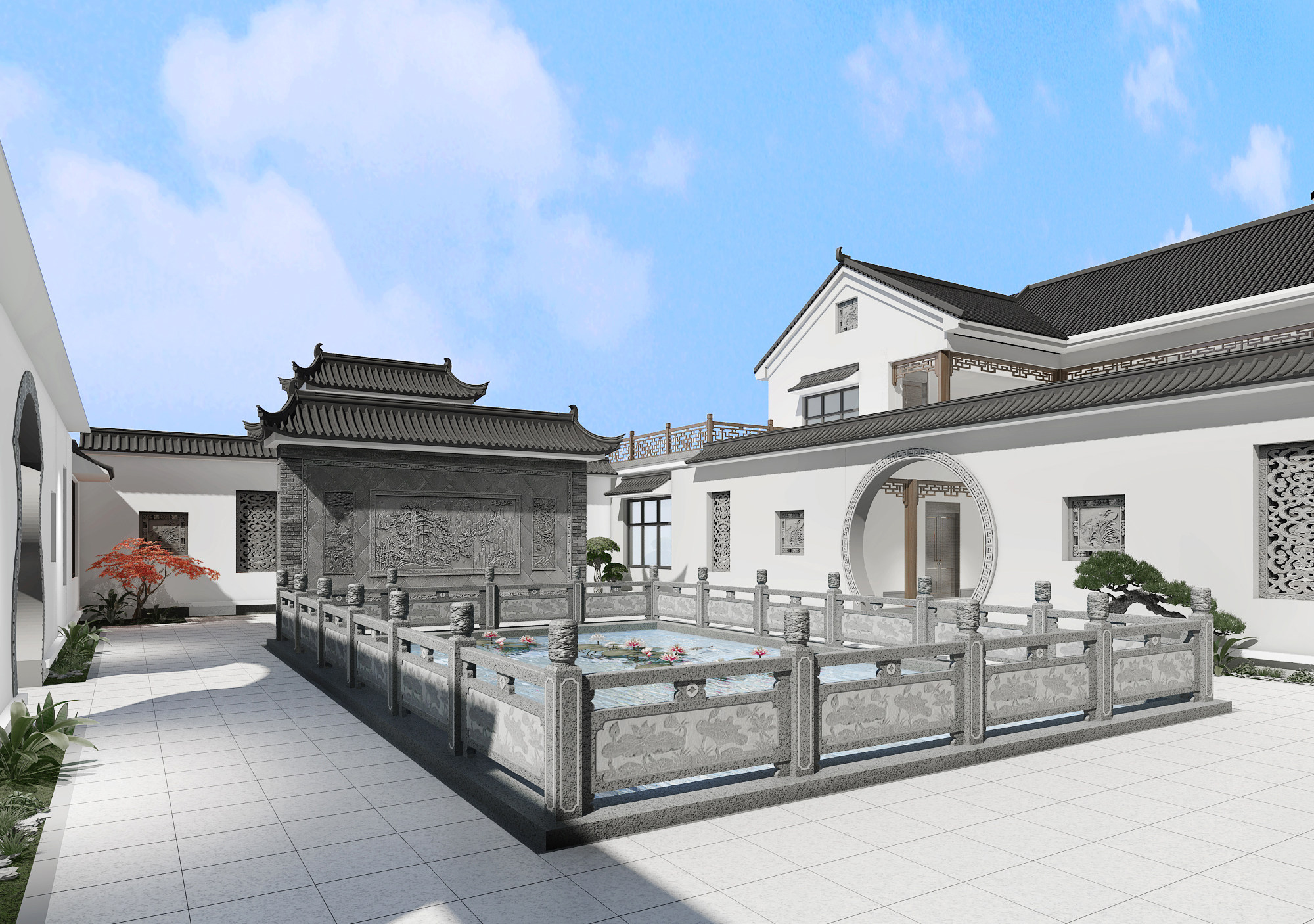 新中式徽派建筑庭院3d模型下载