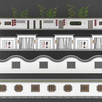中式院墙围墙 3d模型下载
