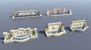 院墙景观墙喷泉水景水池3d模型下载
