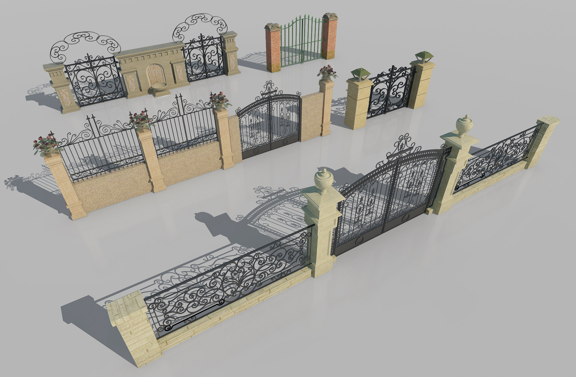 护栏围栏围墙院墙，大门，3d模型下载