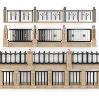 欧式铁艺栏杆护栏围墙院墙 3d模型下载