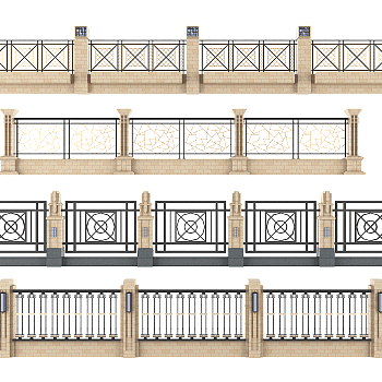 欧式铁艺栏杆护栏围墙院墙 3d模型下载