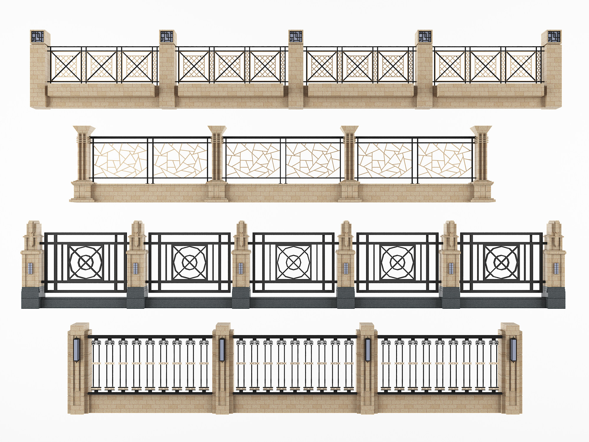 欧式铁艺栏杆护栏围墙院墙 3d模型下载