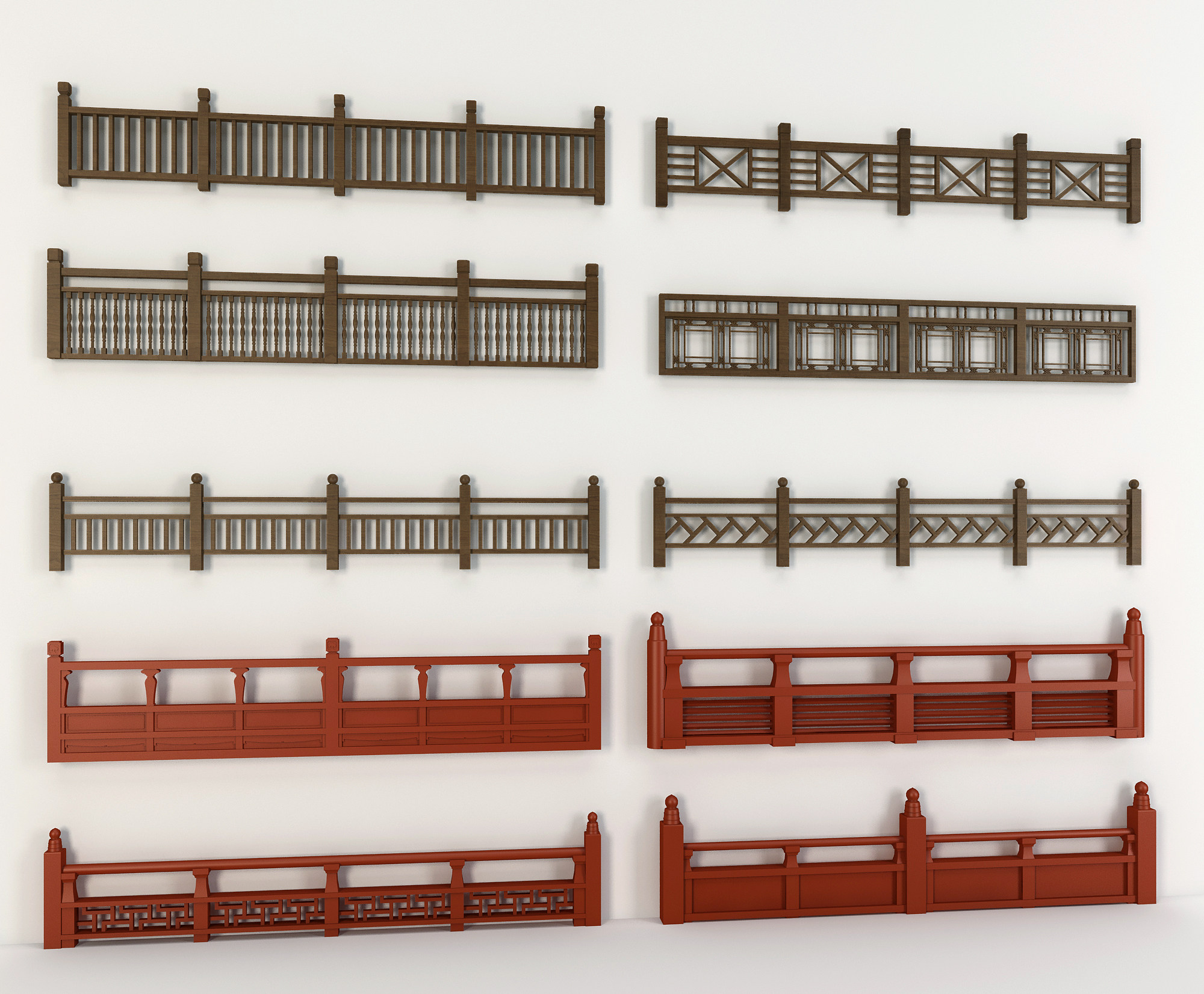 木栏杆，护栏围栏扶手3d模型下载