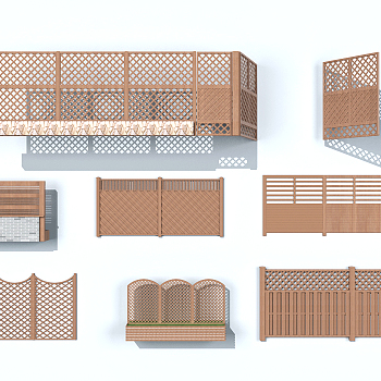 木栅栏，围挡，围栏3d模型下载
