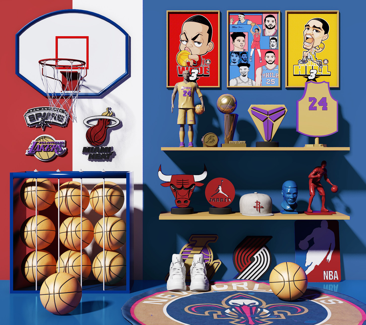 现代 饰品陈设，篮球篮板 3d模型下载