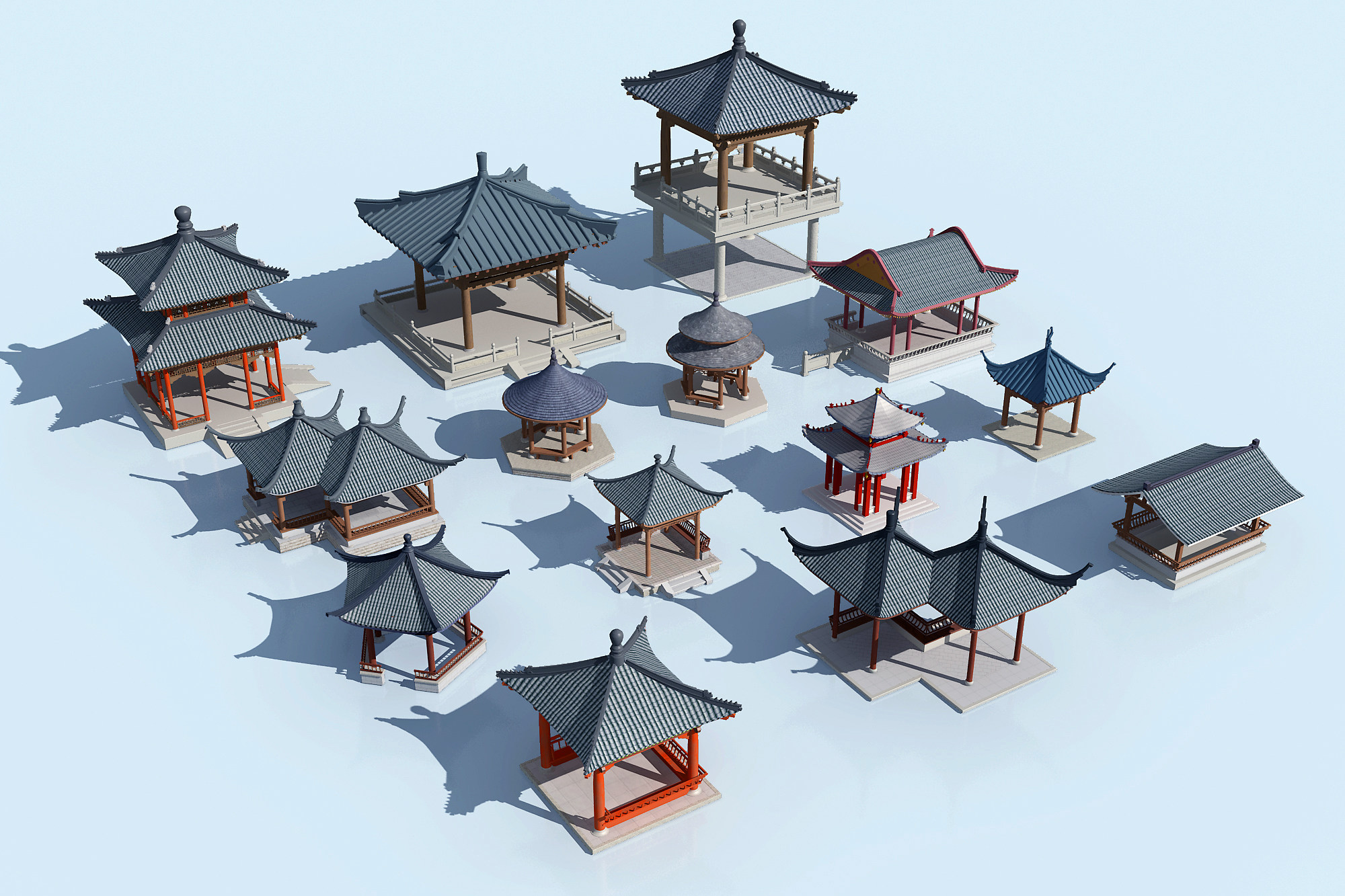中式古建凉亭，水榭，阁楼观景台3d模型下载
