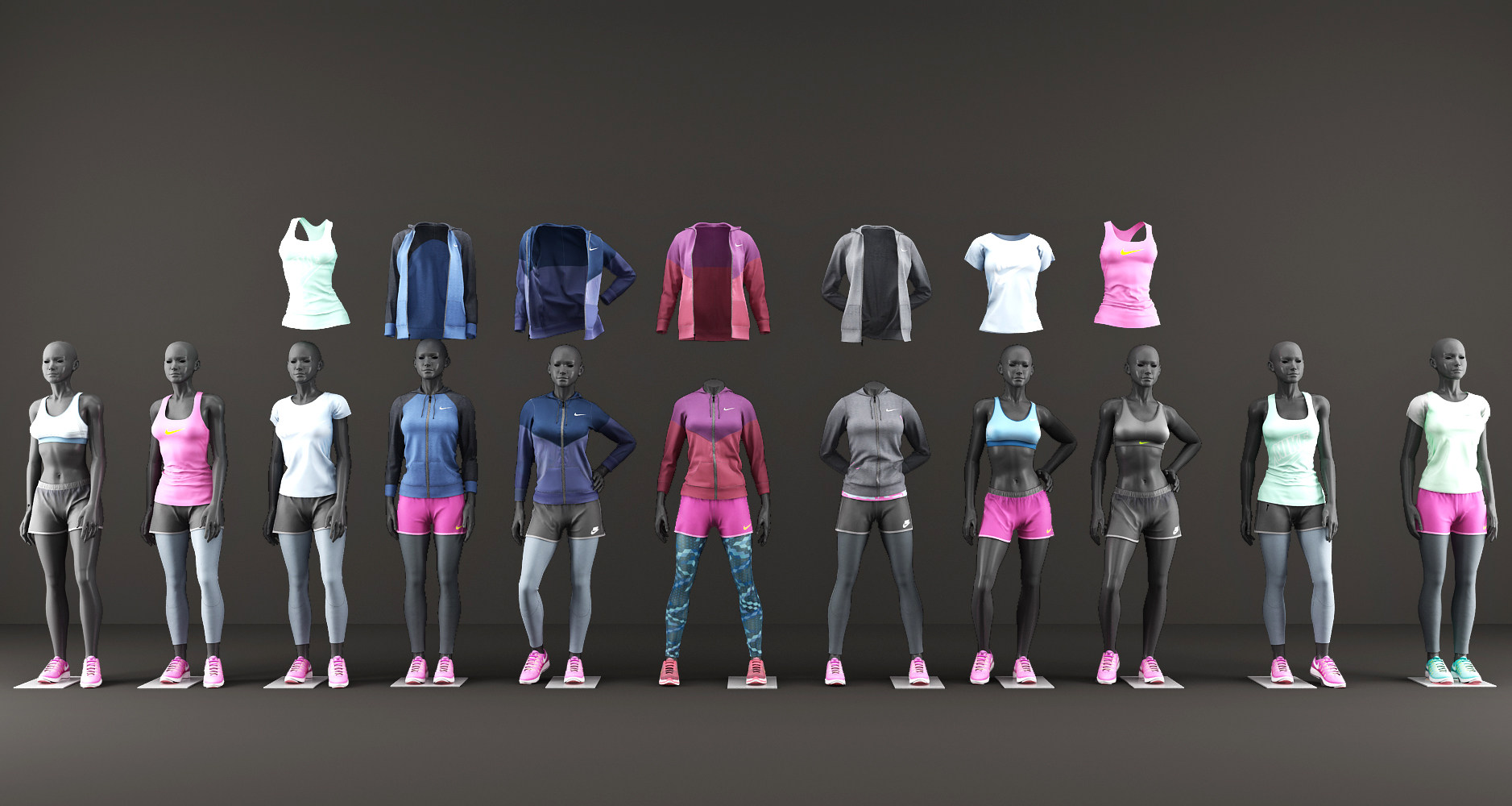 现代女运动服装，外套，服装模特3d模型下载