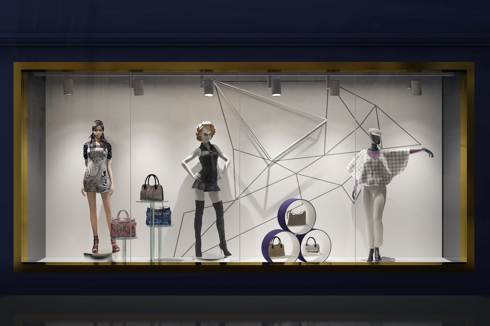 现代商场女装服装店橱窗， 3d模型下载