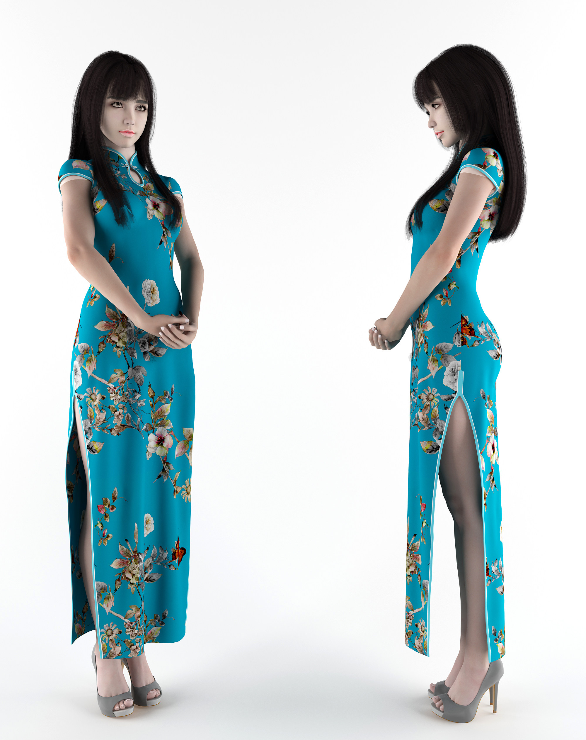 旗袍女装服装模特人物模特3d模型下载