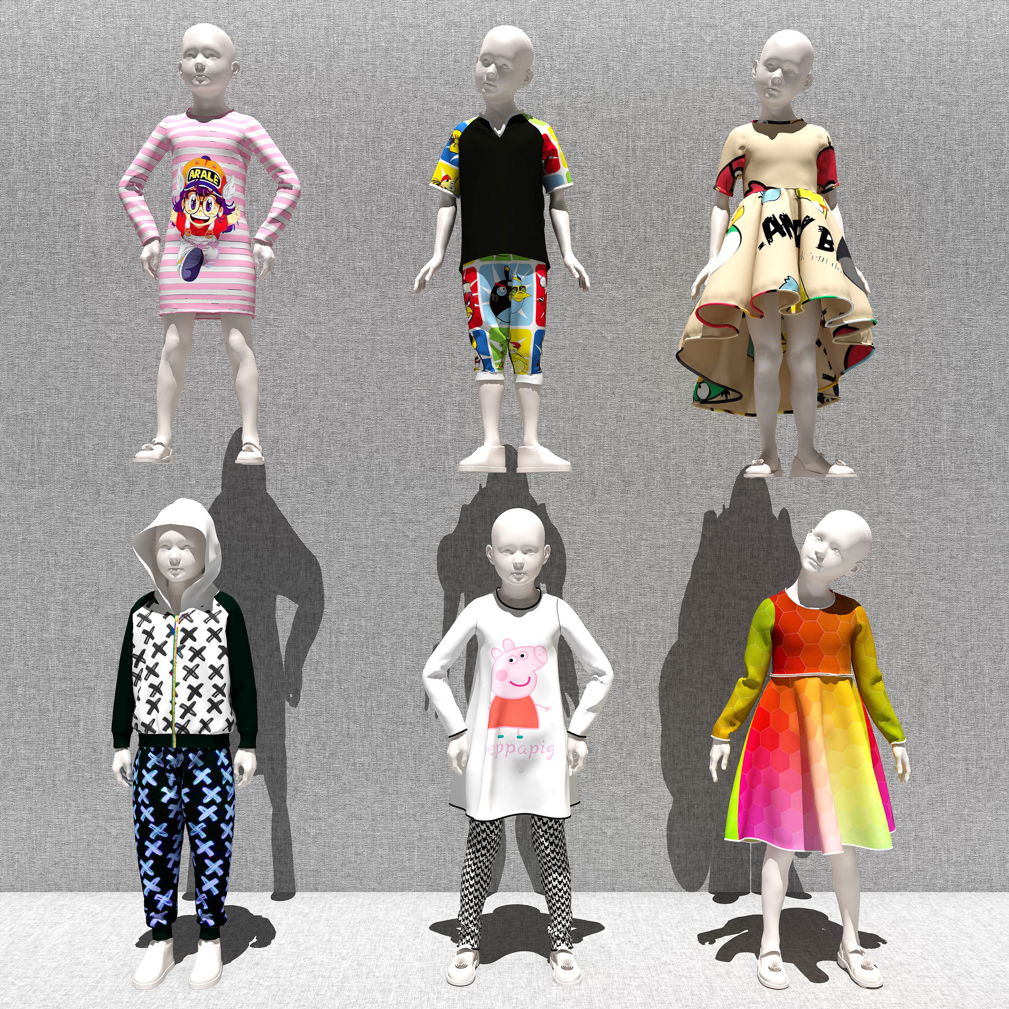 现代儿童服装休闲服装儿童模特3d模型下载