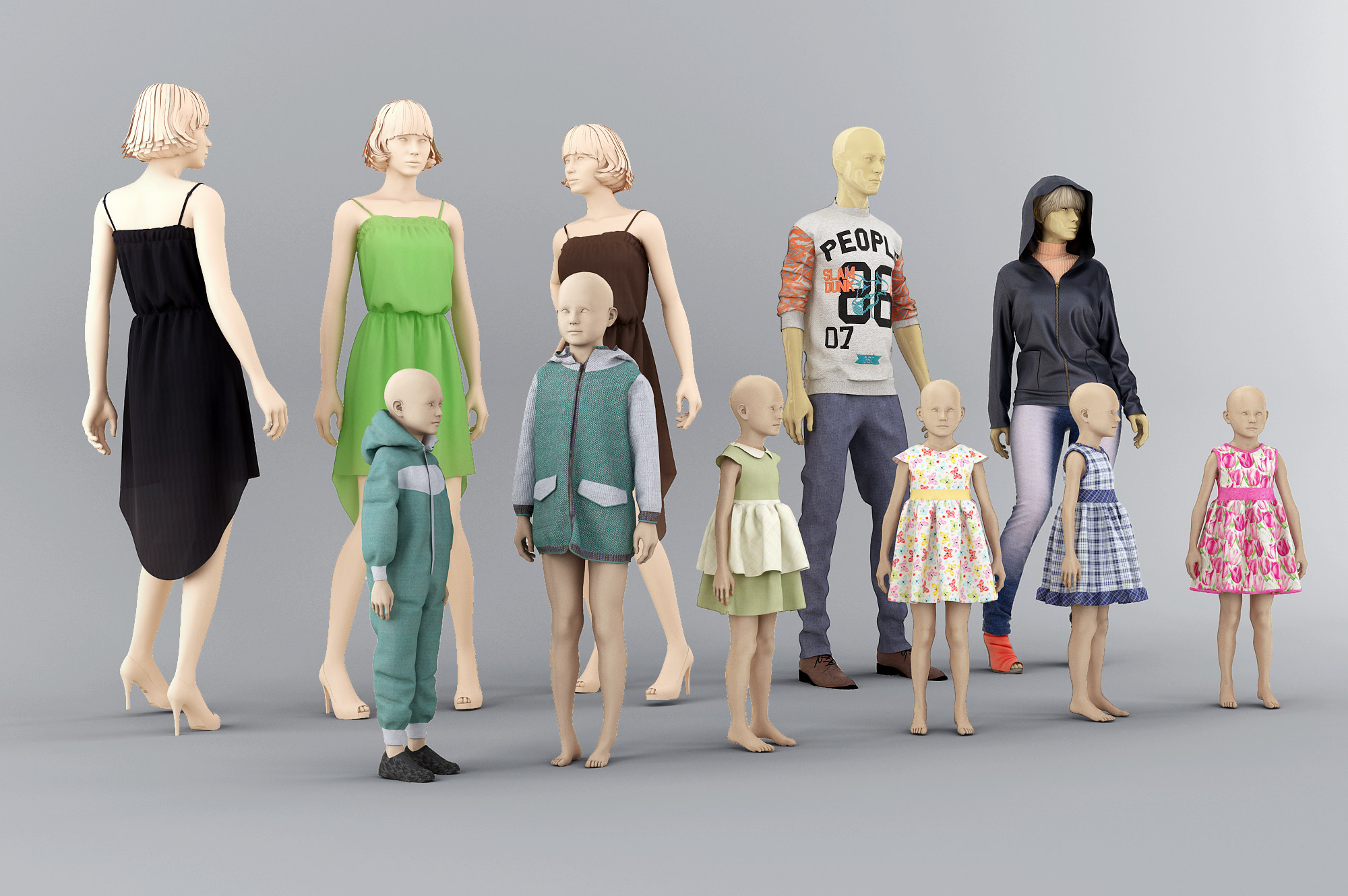 人物女装儿童服装模特3d模型下载
