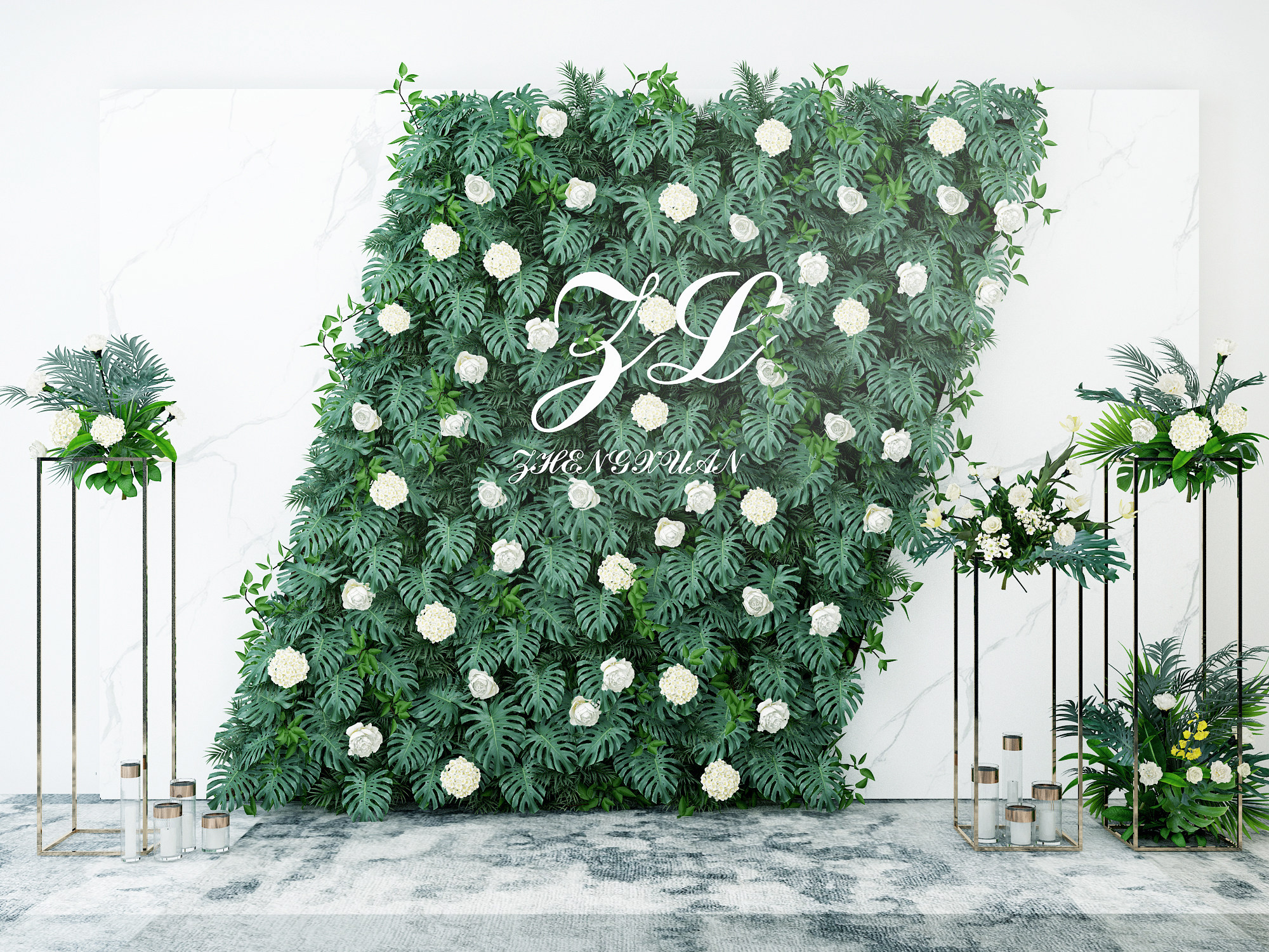 鲜花植物墙,绿植背景墙 3d模型下载