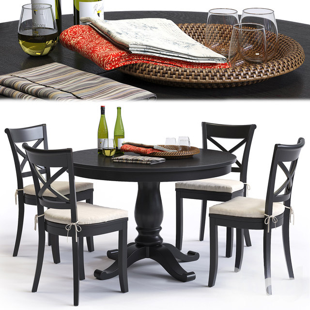 欧式美式圆形餐桌椅3d模型下载