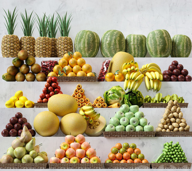水果摊，生鲜超市水果3d模型下载
