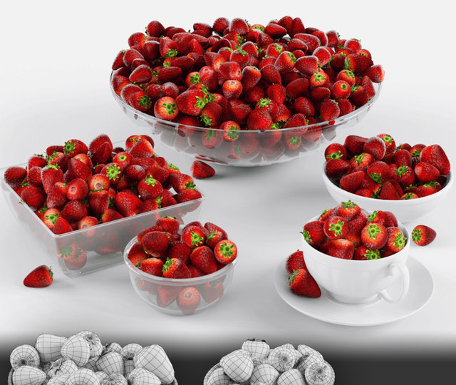 草莓水果盘3d模型下载