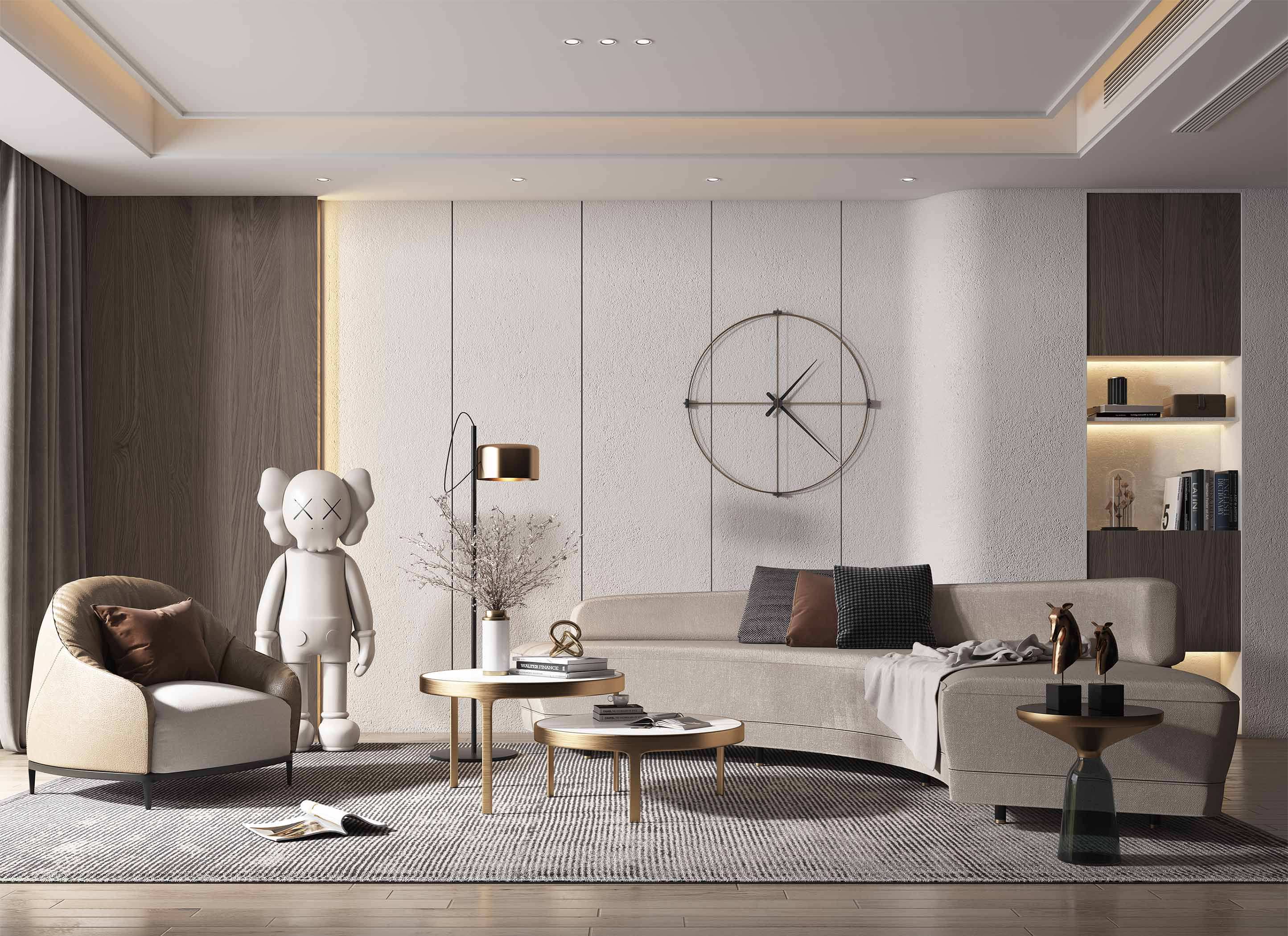 轻奢客厅 弧形异形沙发茶几组合 3d模型下载