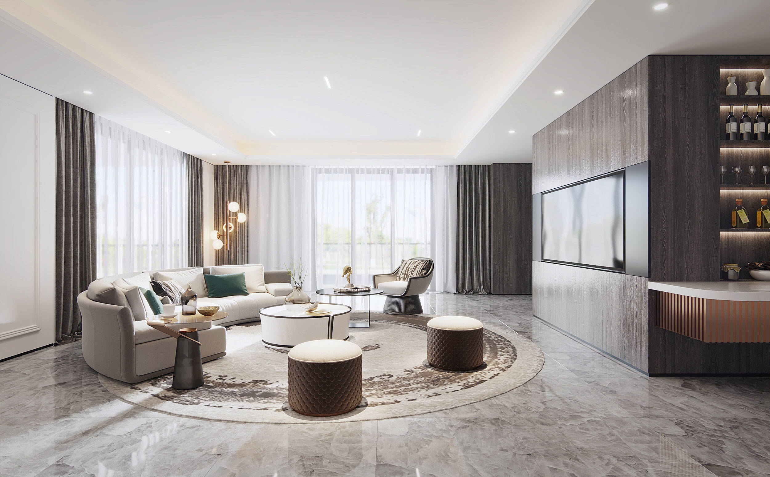 现代客厅，弧形异形，沙发茶几， 3d模型下载