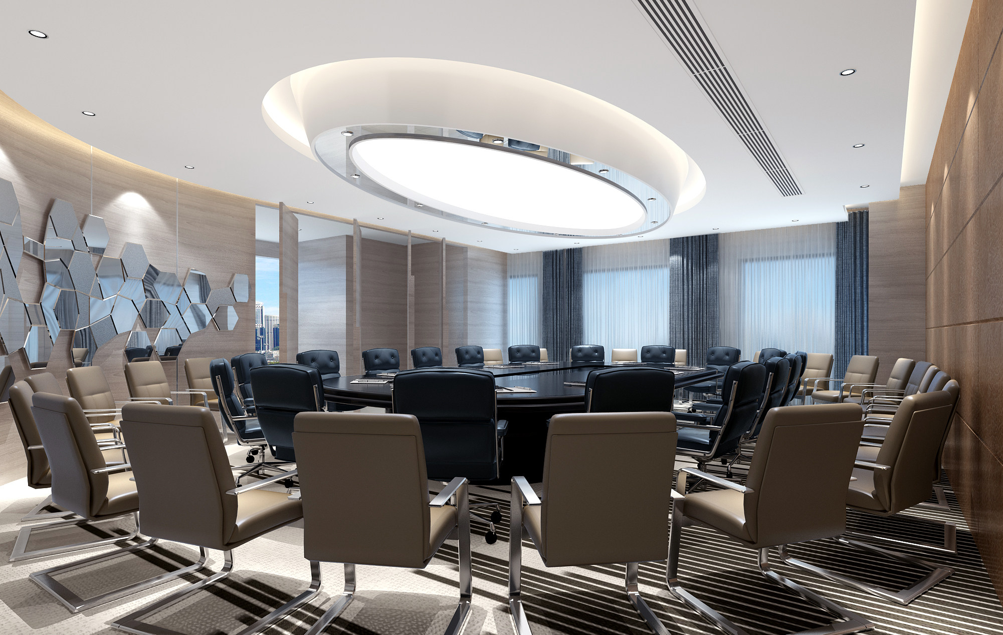 现代圆形会议室，会议桌椅子，3d模型下载