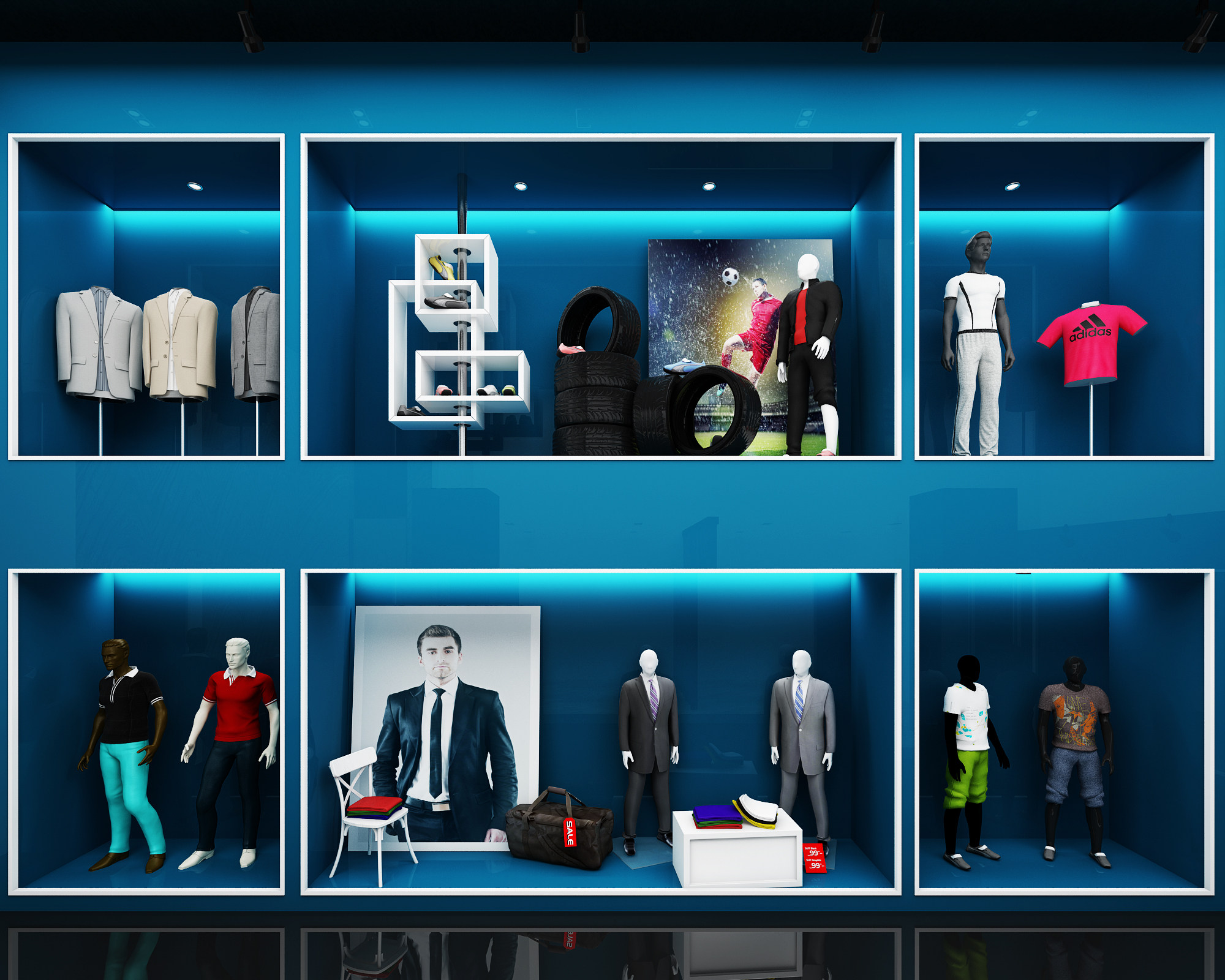 西装西服服装店橱窗橱窗模特3d模型下载
