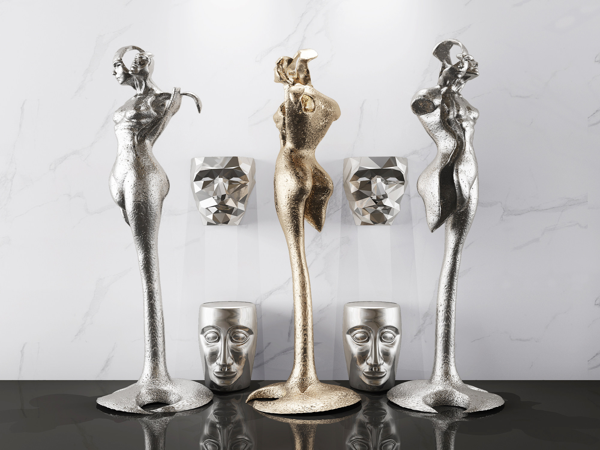 现代金属抽象人物雕塑摆件 3d模型下载
