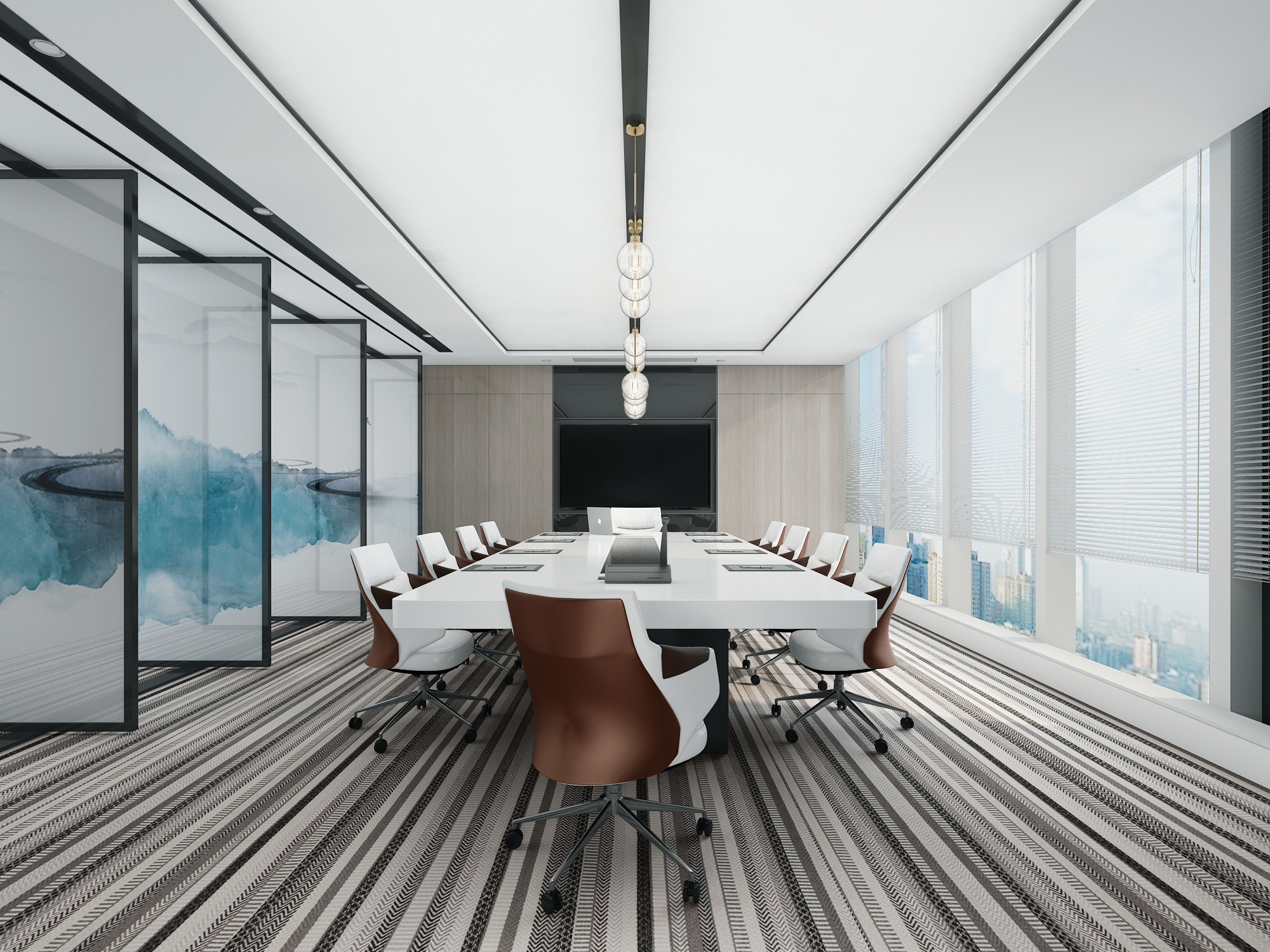 现代小会议室，会议桌椅，办公椅子3d模型下载