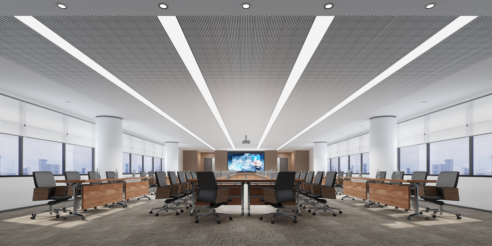 现代大会议室，会议桌办公椅3d模型下载