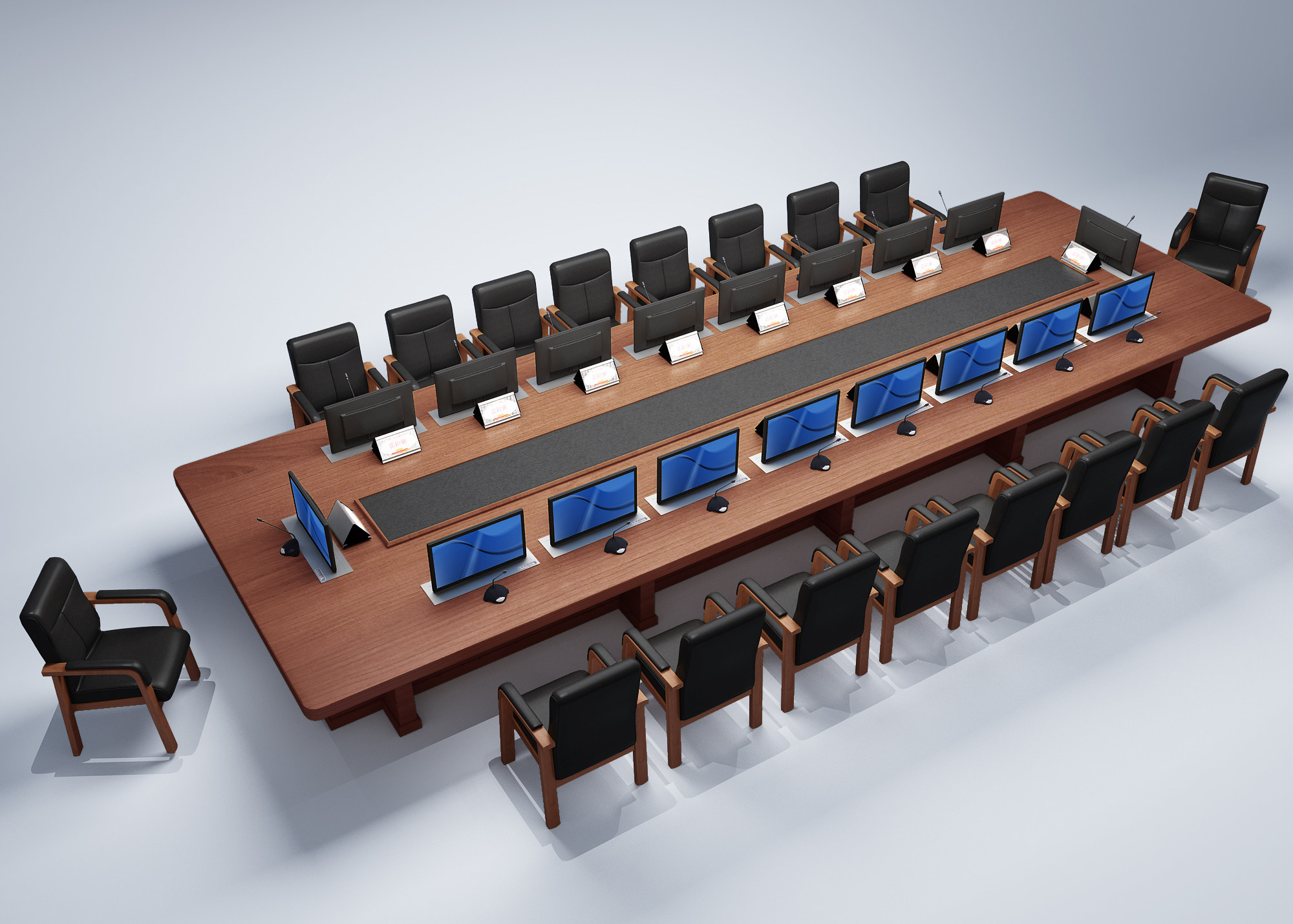 新中式大视频会议室桌椅 3d模型下载