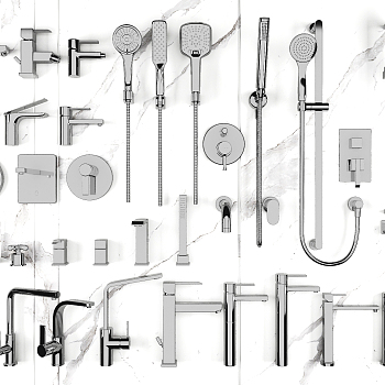 现代水龙头淋浴花酒头五金开关组合3d模型下载