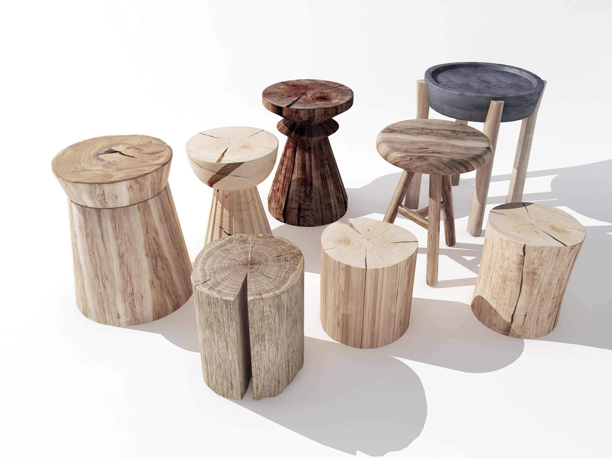 现代圆木头，原木，木桩子木头凳子 3d模型下载