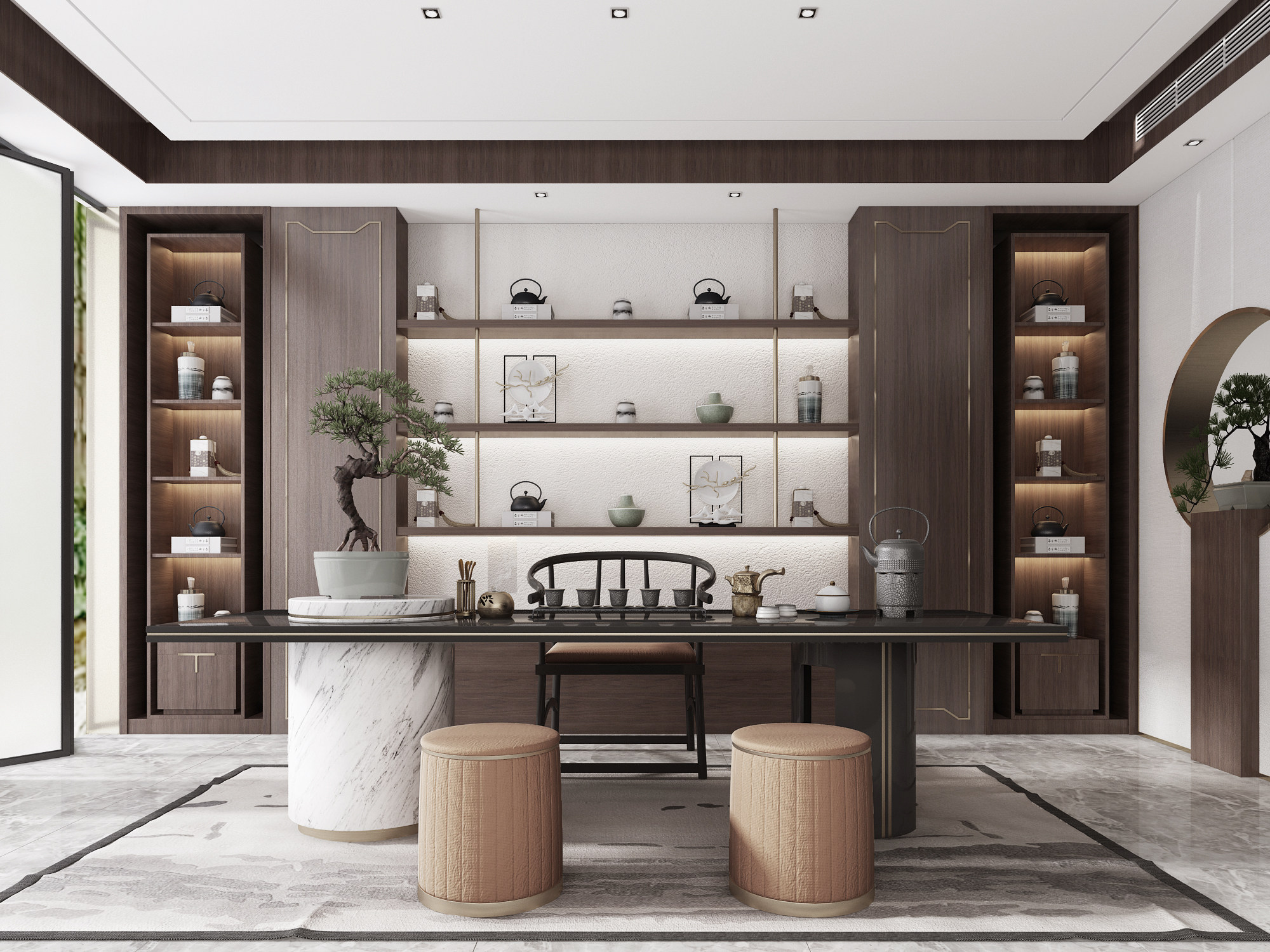 新中式茶室，书房茶桌椅 3d模型下载