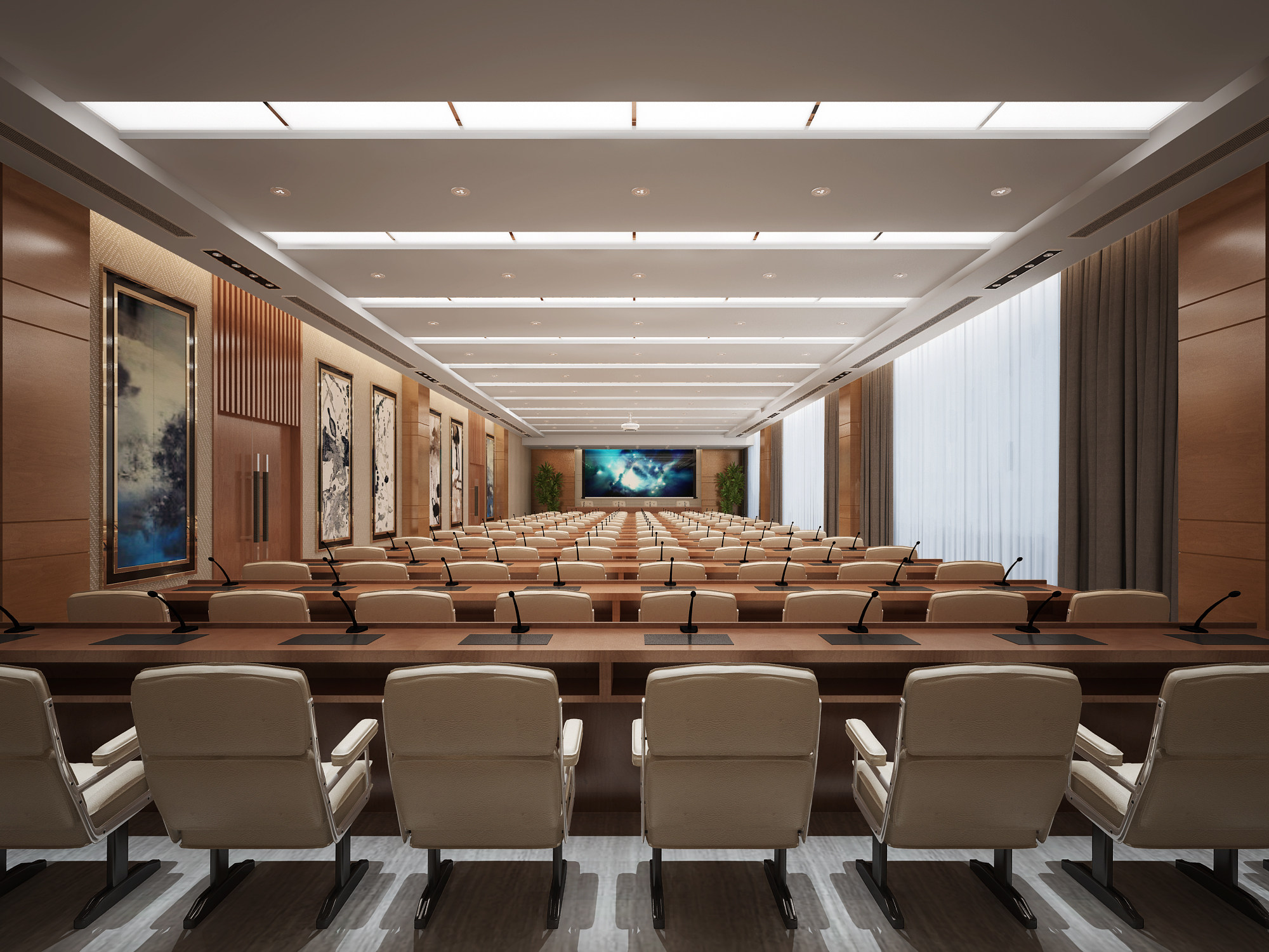 新中式现代大会议室， 3d模型下载
