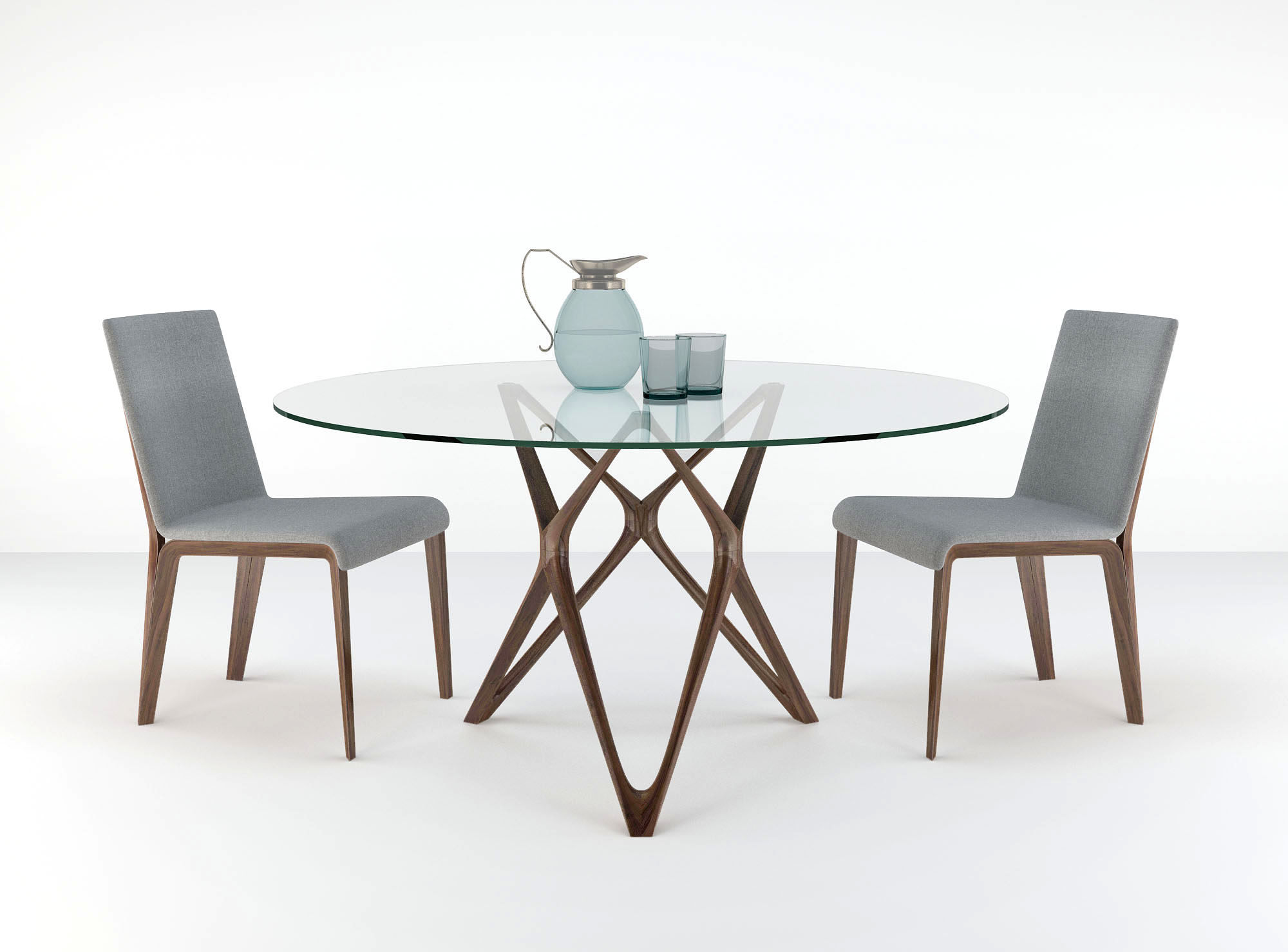 现代圆形玻璃餐桌椅 3d模型下载