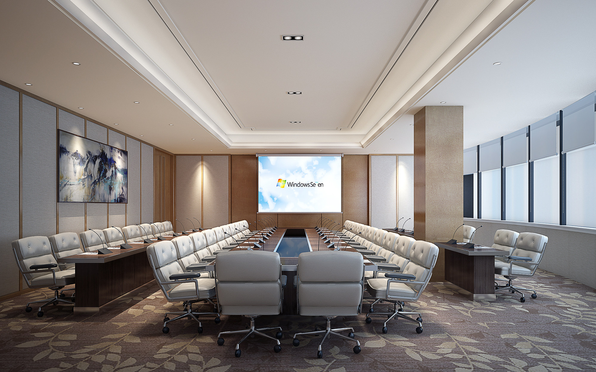 现代视频办公会议室，会议桌椅3d模型下载
