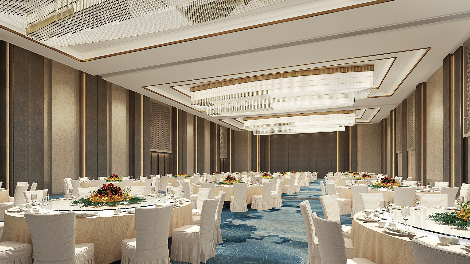 新中式酒店宴会厅，多功能厅3d模型下载