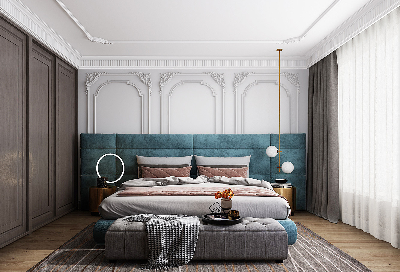 现代轻奢欧式法式卧室， 3d模型下载