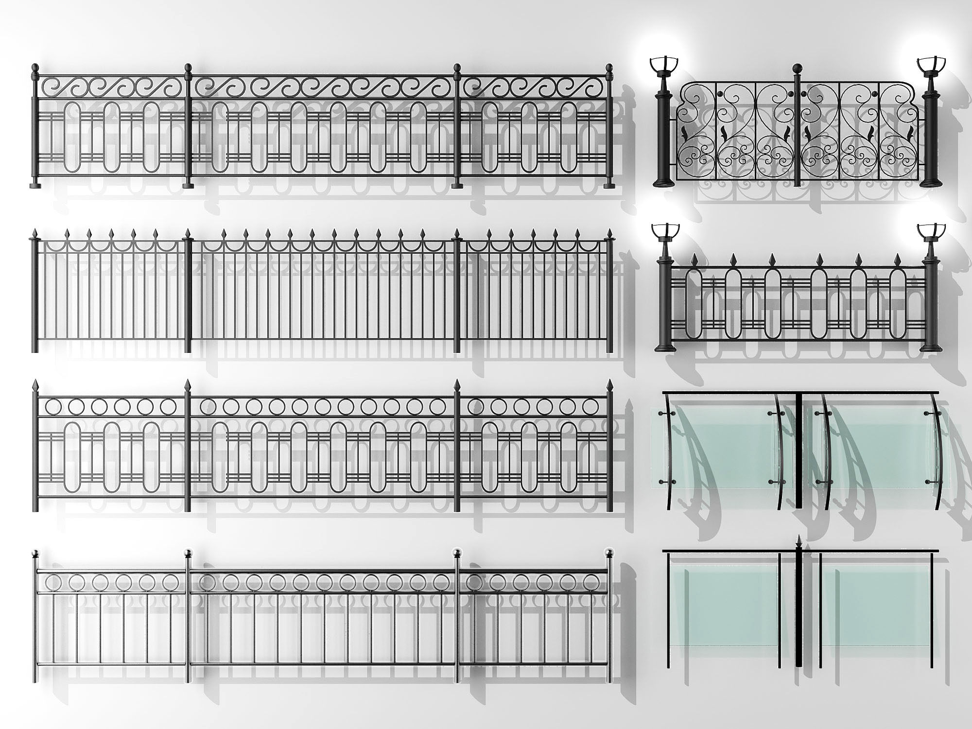 欧式铁艺玻璃护栏，围栏，栏杆扶手，3d模型下载