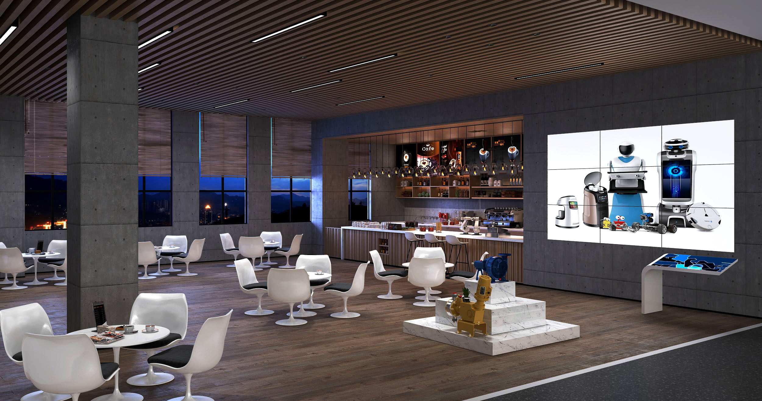 现代咖啡厅，水吧台，机器人展厅，酒水柜3d模型下载