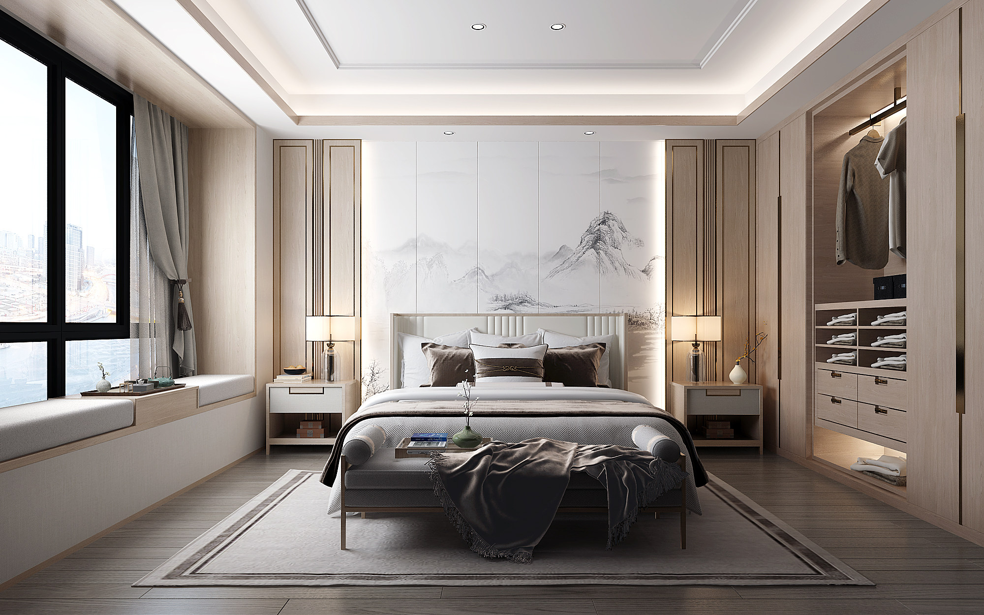 新中式卧室，主卧室 3d模型下载