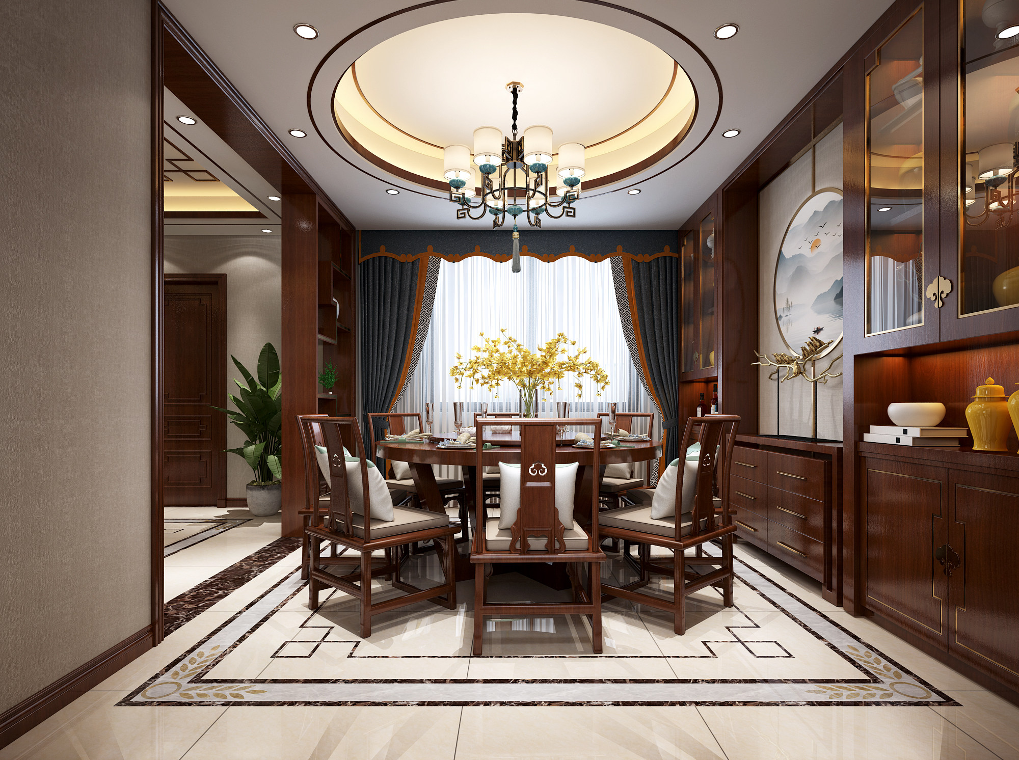 中式古典别墅客厅餐厅 3d模型下载