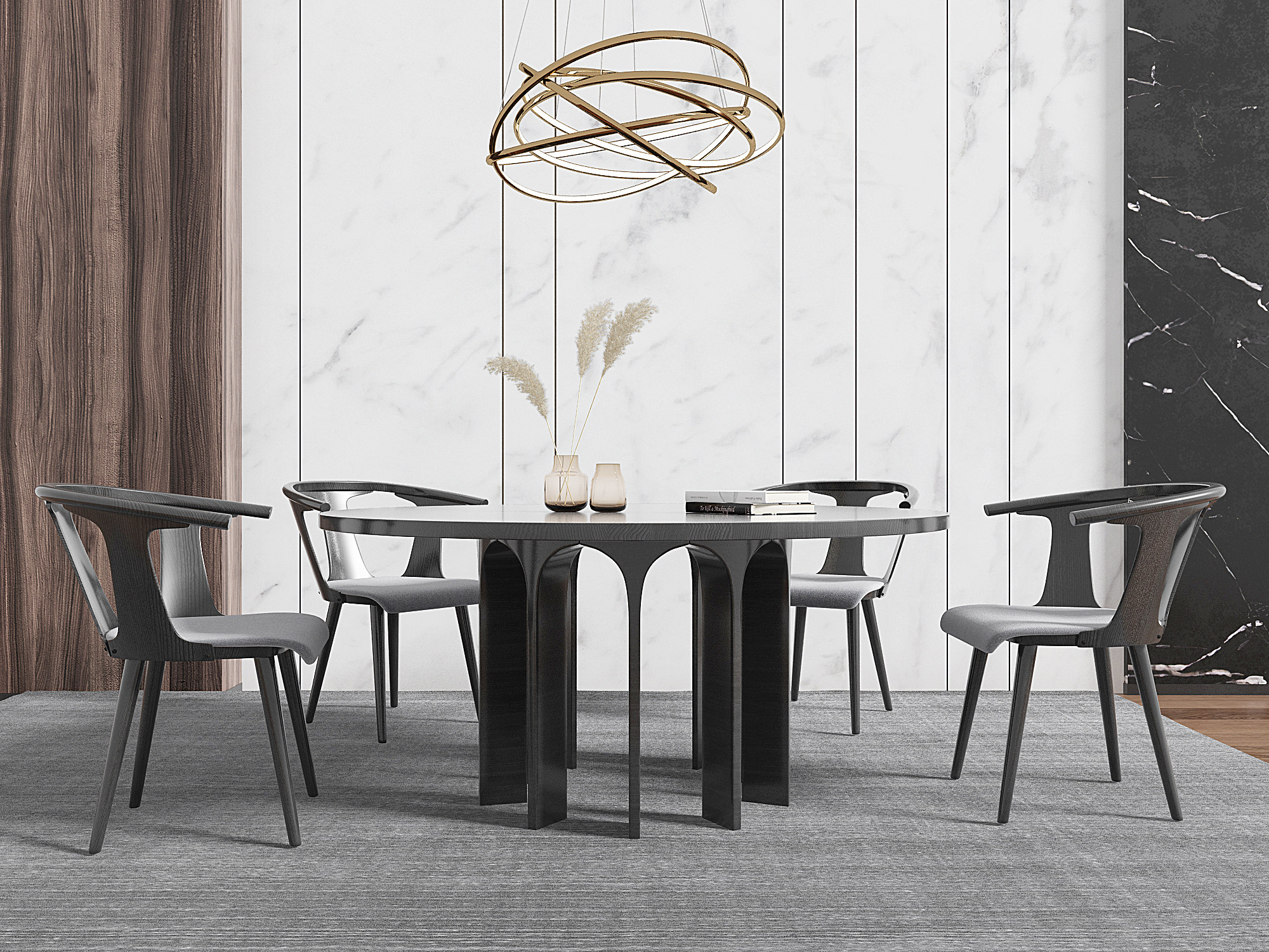 新中式异形圆形餐桌椅子 3d模型下载