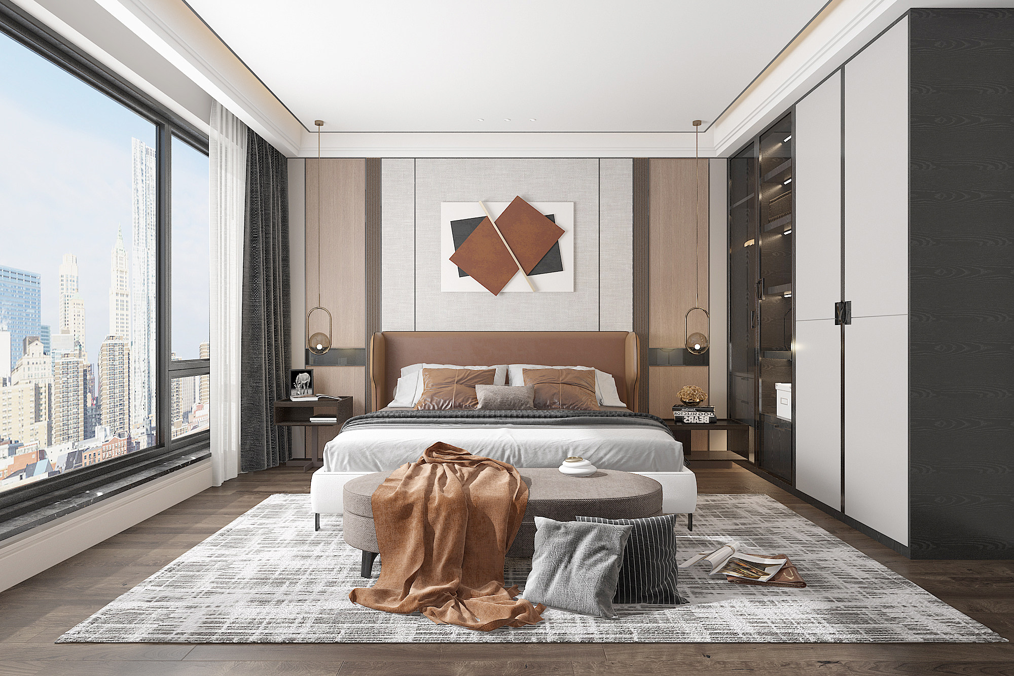 现代轻奢，卧室，简欧式皮革双人床 3d模型下载