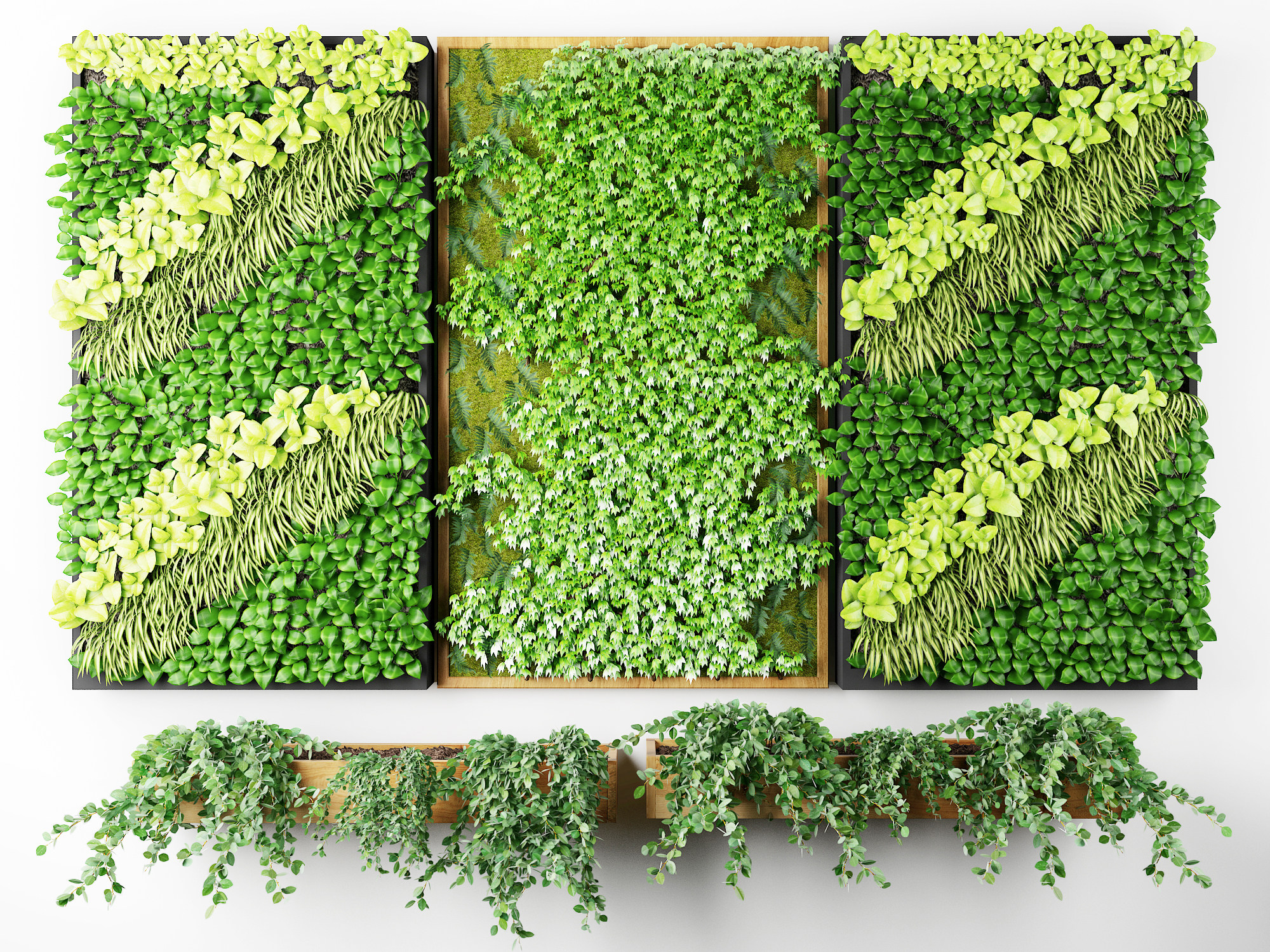 绿植墙，苔藓墙面，花槽，藤蔓植物3d模型下载