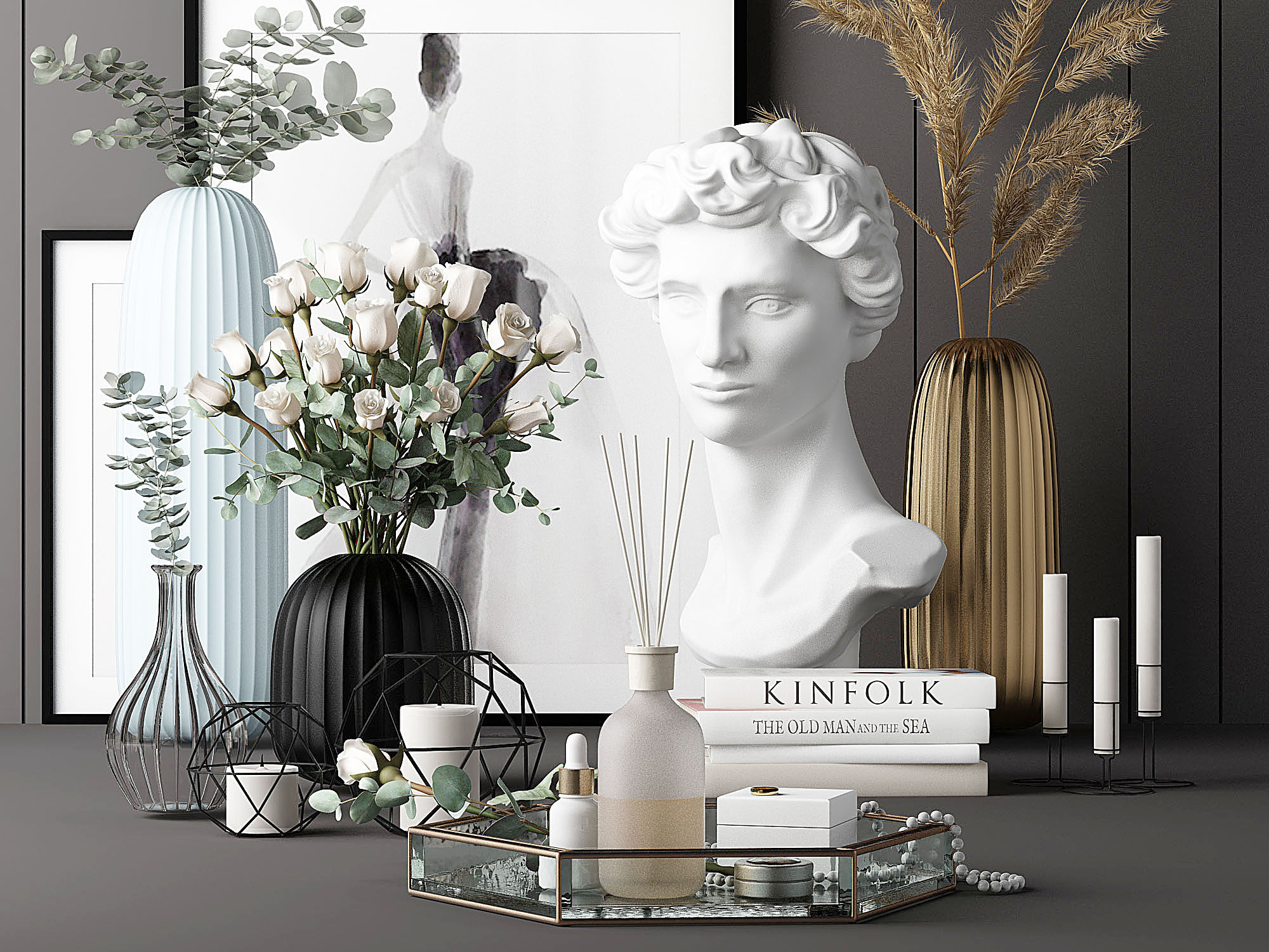 欧式人物雕塑花瓶饰品摆件3d模型下载