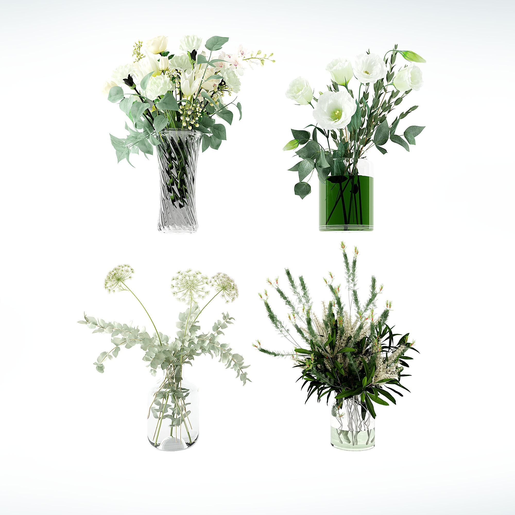现代欧式玻璃花瓶花艺摆件插花3d模型下载