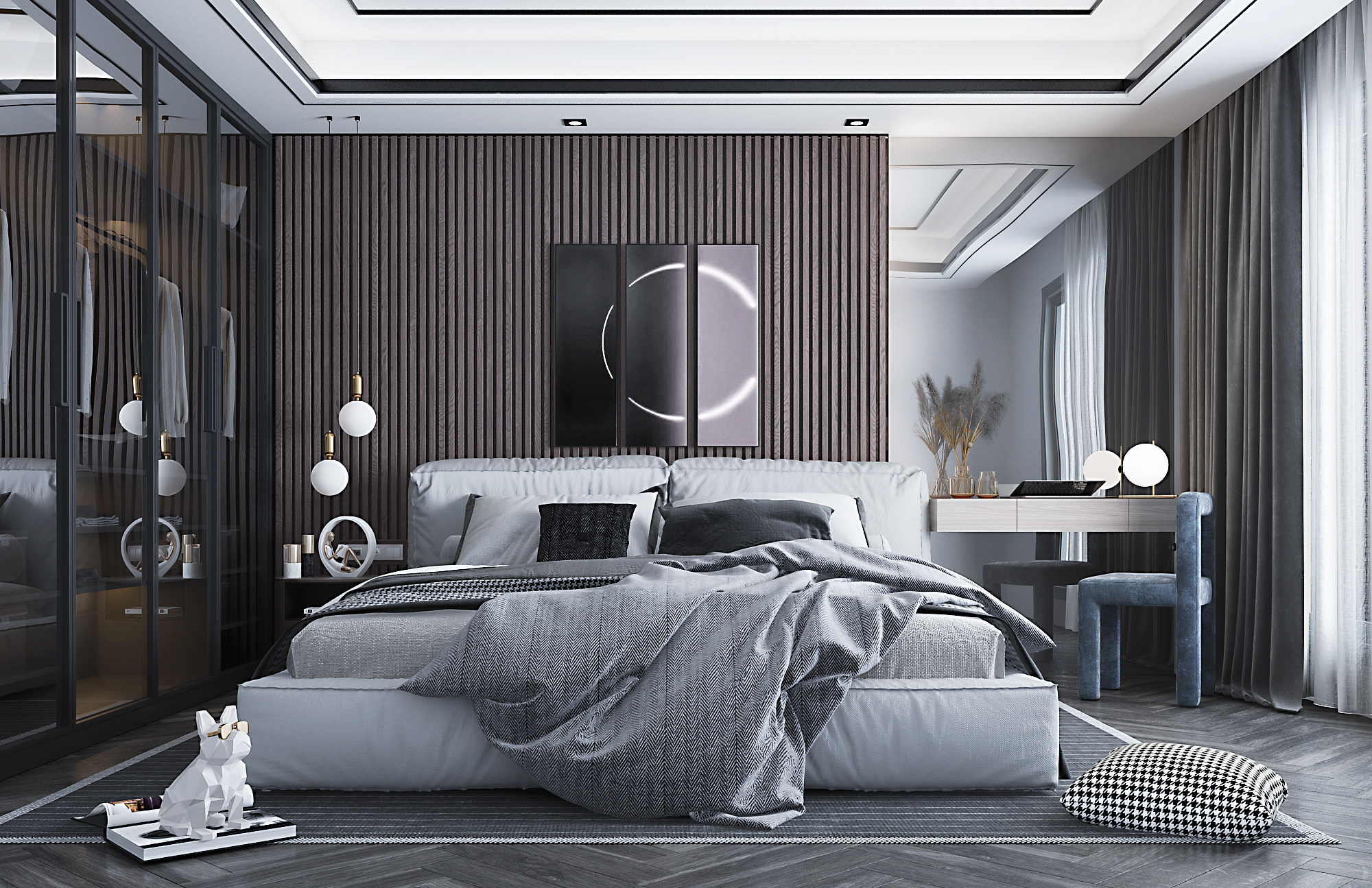 现代轻奢卧室， 3d模型下载
