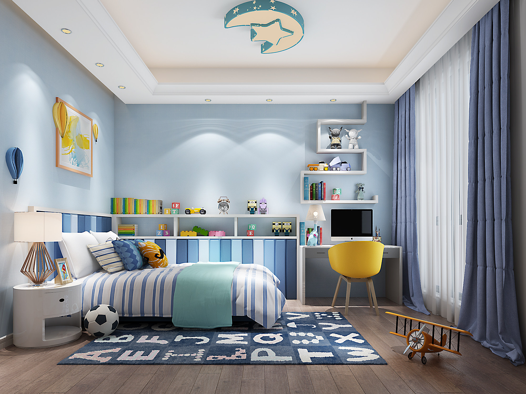 现代儿童房卧室，吸顶灯3d模型下载