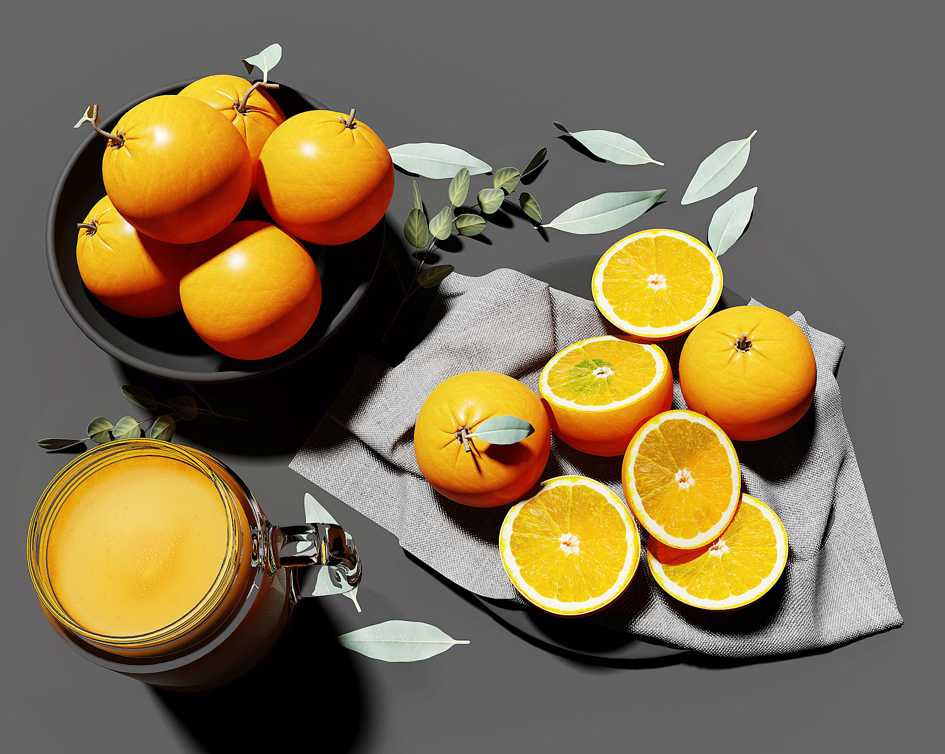 果汁橘子，果盘3d模型下载