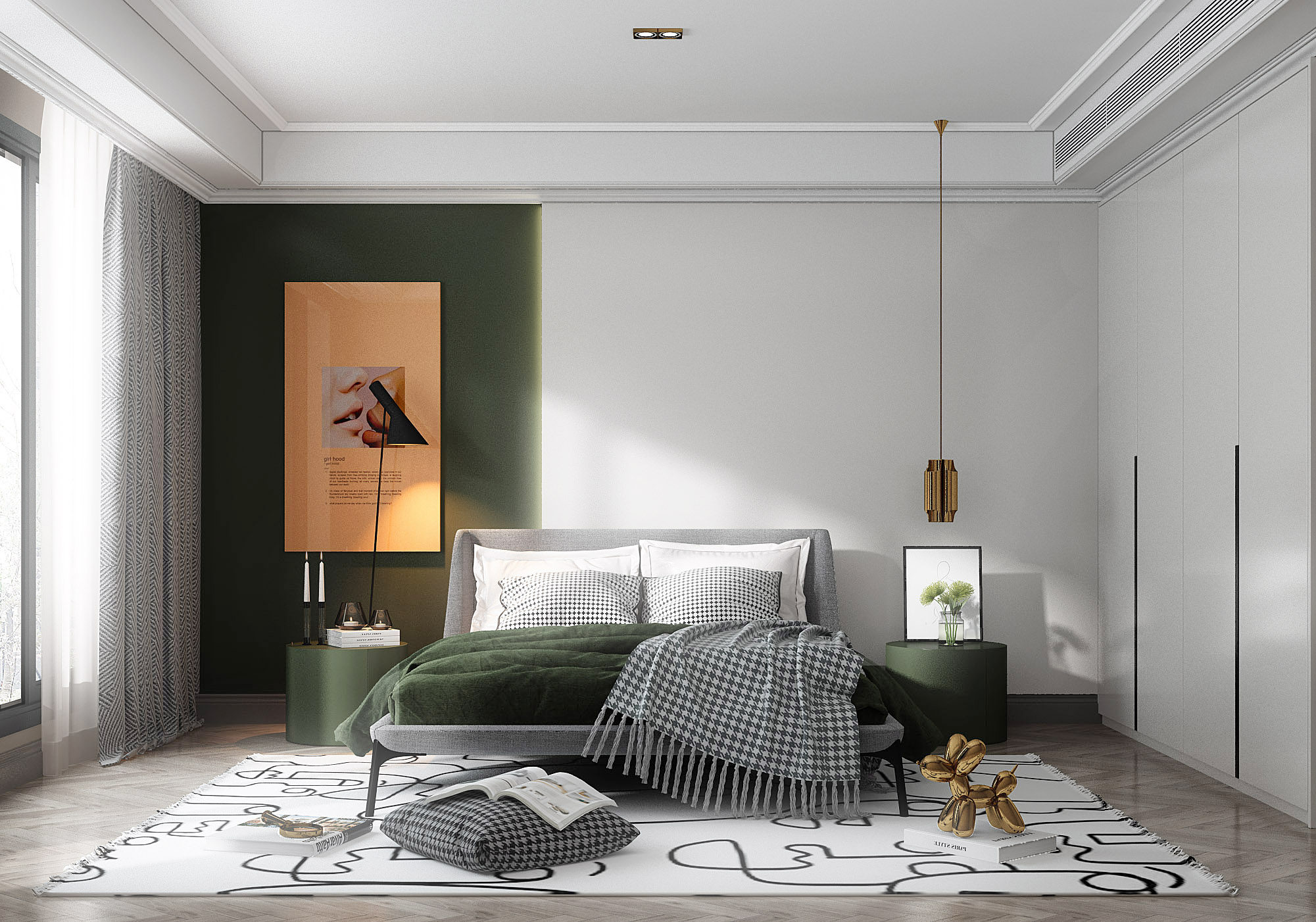 北欧现代卧室双人床3d模型下载